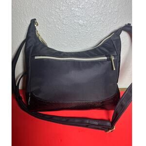Travelsmith By Pacsafe Nylon Shoulder Bag/ Crossbody Purse Black Faux Crocodile